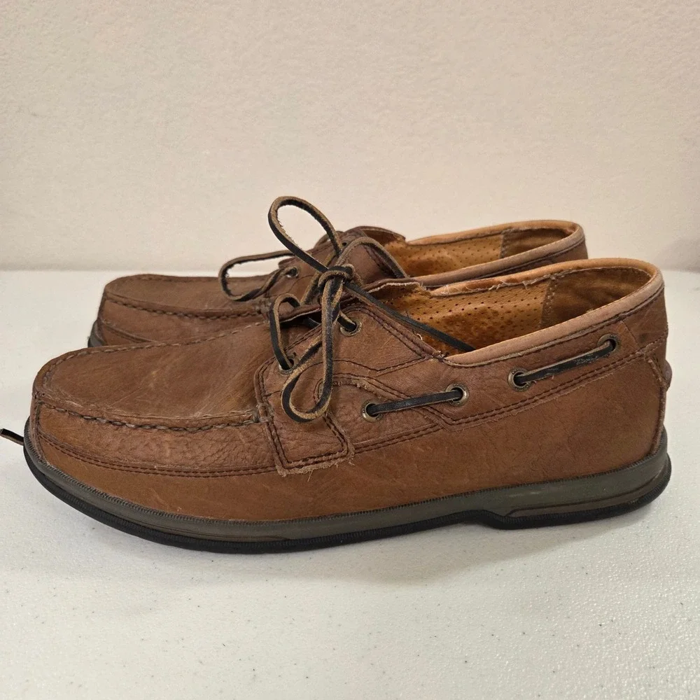 Cabela's Mens Brown Leather Boat Shoes Moc Toe Loafers 12D 82-4788 CS2723